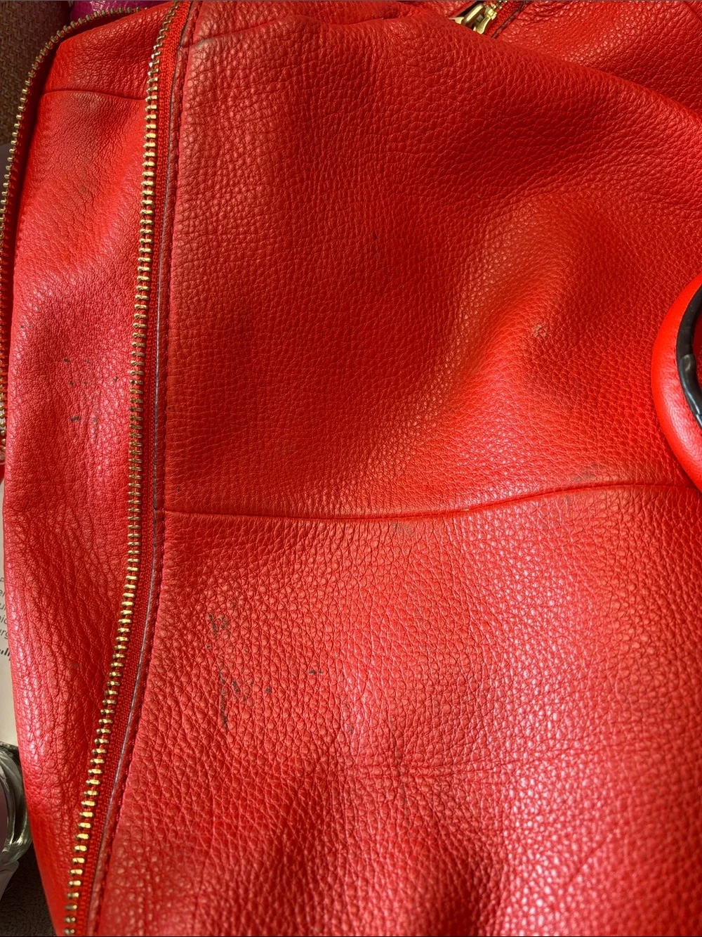 Tory Burch Red Leather Pebbled Tote with Detachable Strap